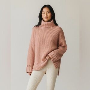 Aerie Oversized Turtleneck Sweater Knit‎ Pink XS